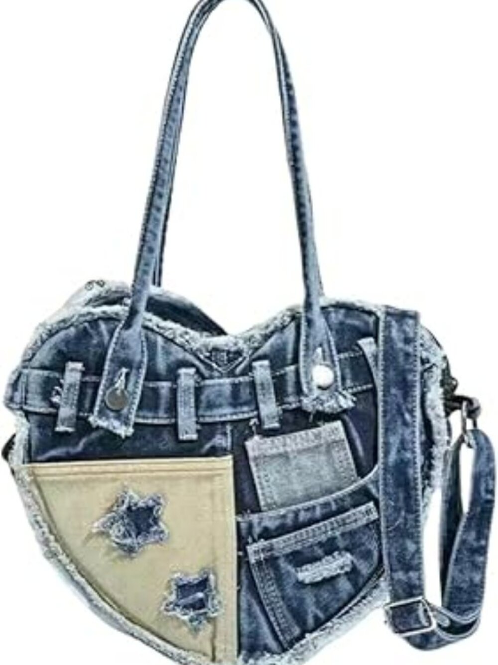 New Cute Heart Shaped Denim Purse Y2K Aesthetic Shoulder Bag Trendy Jeans